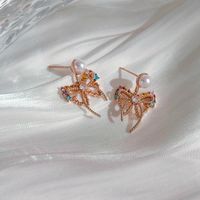 1 Pair Cute Lady Sweet Round Bow Knot Inlay Copper Zircon Ear Studs main image 6