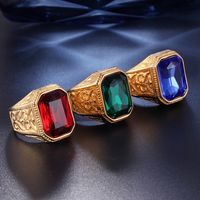 Hip-Hop Square 304 Stainless Steel Gem 18K Gold Plated Unisex Rings main image 1