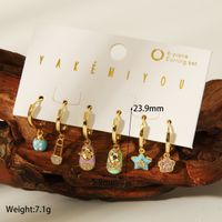 1 Set Yakemiyou Casual Beetles Flower Shoe Enamel Inlay Copper Zircon 14K Gold Plated Drop Earrings main image 2