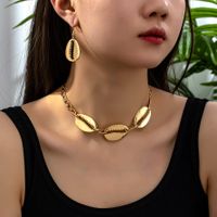 Vintage Style Shell Alloy Plating Hollow Out 14K Gold Plated Women's Jewelry Set sku image 1