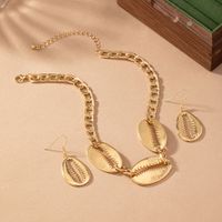Vintage Style Shell Alloy Plating Hollow Out 14K Gold Plated Women's Jewelry Set main image 4