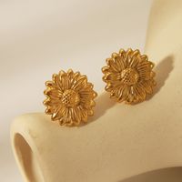1 Pair Romantic Simple Style Sunflower 304 Stainless Steel 18K Gold Plated Ear Studs main image 3
