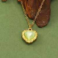 Titanium Steel Elegant Retro Heart Shape Plating Inlay Opal Pendant Necklace sku image 8