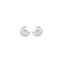 1 Pair Classic Style Moon Inlay Sterling Silver Zircon 14K Gold Plated Ear Studs sku image 2