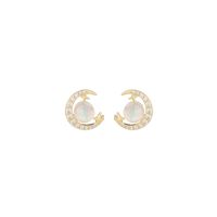 1 Pair Classic Style Moon Inlay Sterling Silver Zircon 14K Gold Plated Ear Studs main image 6