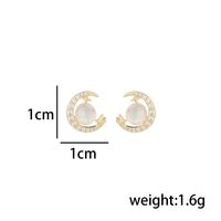 1 Pair Classic Style Moon Inlay Sterling Silver Zircon 14K Gold Plated Ear Studs main image 2