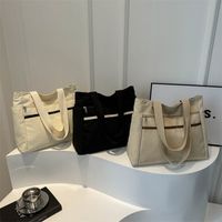 Women's Large Canvas Solid Color Basic Square Zipper Tote Bag main image 1
