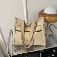 Women's Large Canvas Solid Color Basic Square Zipper Tote Bag main image 3