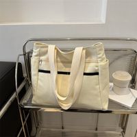 Women's Large Canvas Solid Color Basic Square Zipper Tote Bag main image 4
