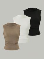 Women's Adults Vest Tank Tops Pleated Elegant Basic Simple Style Solid Color main image 4