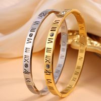 Simple Style Roman Numeral 304 Stainless Steel 18K Gold Plated Rhinestones Bangle In Bulk main image 5