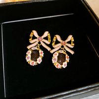 1 Pair Cute Lady Sweet Geometric Bow Knot Enamel Inlay Copper Zircon Drop Earrings sku image 1