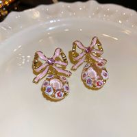 1 Pair Cute Lady Sweet Geometric Bow Knot Enamel Inlay Copper Zircon Drop Earrings main image 3
