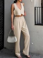 Holiday Daily Women's Vacation Solid Color Spandex Polyester Button Pants Sets Pants Sets main image 5