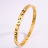 Simple Style Roman Numeral 304 Stainless Steel 18K Gold Plated Rhinestones Bangle In Bulk main image 6
