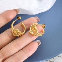 1 Pair Elegant Spiral Stripe Chains Print 201 Stainless Steel Gold Plated Ear Studs main image 3