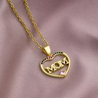 304 Stainless Steel Copper MAMA Plating Letter Zircon Pendant Necklace sku image 15