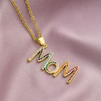 304 Stainless Steel Copper MAMA Simple Style Plating Inlay Letter Zircon Pendant Necklace sku image 10