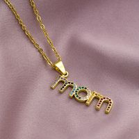 304 Stainless Steel Copper MAMA Simple Style Plating Inlay Letter Zircon Pendant Necklace sku image 11