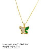 Copper K Gold Plated Elegant Simple Style Plating Inlay Four Leaf Clover Butterfly Fish Tail Rhinestones Pendant Necklace main image 8