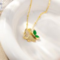 Copper K Gold Plated Elegant Simple Style Plating Inlay Four Leaf Clover Butterfly Fish Tail Rhinestones Pendant Necklace main image 2