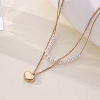 304 Stainless Steel Imitation Pearl 18K Gold Plated Elegant Lady Streetwear Plating Heart Shape Double Layer Necklaces main image 3