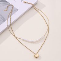 304 Stainless Steel Imitation Pearl 18K Gold Plated Elegant Lady Streetwear Plating Heart Shape Double Layer Necklaces main image 5