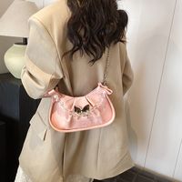 Women's Pu Solid Color Bow Knot Classic Style Sewing Thread Zipper Underarm Bag sku image 2