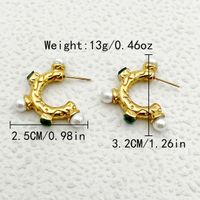 1 Pair Hawaiian Vacation Shiny C Shape Plating Inlay 304 Stainless Steel Natural Stone Pearl Zircon Gold Plated Ear Studs sku image 2