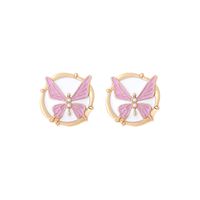 1 Pair IG Style Sweet Round Butterfly Enamel Inlay Zinc Alloy Artificial Pearls Ear Studs main image 6