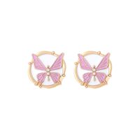 1 Pair IG Style Sweet Round Butterfly Enamel Inlay Zinc Alloy Artificial Pearls Ear Studs sku image 2