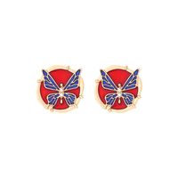 1 Pair IG Style Sweet Round Butterfly Enamel Inlay Zinc Alloy Artificial Pearls Ear Studs main image 3