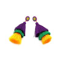 1 Pair Casual Retro Round Tassel Inlay Polyester Zinc Alloy Seed Bead Drop Earrings main image 5