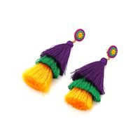 1 Pair Casual Retro Round Tassel Inlay Polyester Zinc Alloy Seed Bead Drop Earrings main image 4