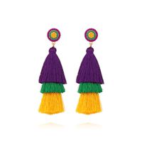 1 Pair Casual Retro Round Tassel Inlay Polyester Zinc Alloy Seed Bead Drop Earrings sku image 1