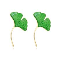 1 Pair Simple Style Ginkgo Leaf Enamel Zinc Alloy Ear Studs sku image 1