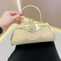 Gold Silver Black Pu Leather Solid Color Pearls Square Evening Bags main image 9