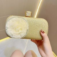 Gold Silver Black Polyester Solid Color Flower Square Evening Bags main image 9