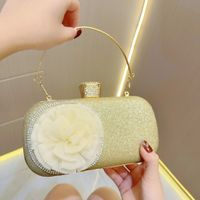 Gold Silver Black Polyester Solid Color Flower Square Evening Bags main image 6
