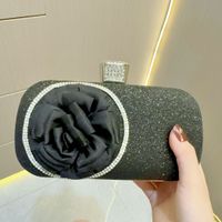 Gold Silver Black Polyester Solid Color Flower Square Evening Bags sku image 3