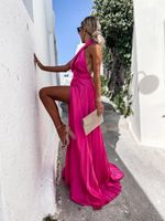 Women's Regular Dress British Style V Neck Patchwork Sleeveless Solid Color Maxi Long Dress Daily main image 6