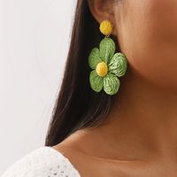 1 Pair Cute Lady Sweet Flower Braid Raffia Drop Earrings main image 3