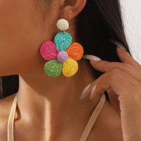 1 Pair Cute Lady Sweet Flower Braid Raffia Drop Earrings main image 1