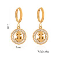 1 Pair Retro Simple Style Circle Dollar Hollow Out Inlay 304 Stainless Steel Artificial Rhinestones 18K Gold Plated Drop Earrings main image 2