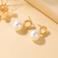 1 Pair Elegant Luxurious Round Plating Inlay Copper Pearl 18K Gold Plated Earrings main image 3