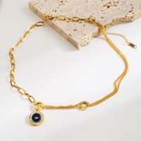 316 Stainless Steel  14K Gold Plated Casual Vacation Classic Style Plating Inlay Round Palm Rhinestones Pendant Necklace main image 3