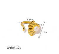 Titanium Steel Elegant Lady Classic Style Inlay Ginkgo Leaf Pearl Open Rings main image 2