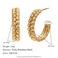 1 Pair Basic Simple Style Classic Style C Shape Grain Plating 304 Stainless Steel 18K Gold Plated Hoop Earrings main image 2