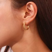 1 Pair Basic Simple Style Classic Style C Shape Grain Plating 304 Stainless Steel 18K Gold Plated Hoop Earrings main image 5