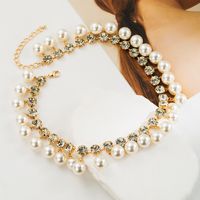 Wholesale Jewelry Princess Glam Round Artificial Pearl Alloy Rhinestones Pearl 14K Gold Plated Plating Inlay Necklace main image 4